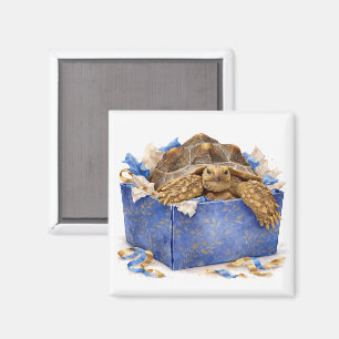 Aimant Tortue cadeau d'anniversaire bleu et or aquarelle