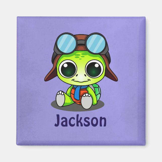 Aimant Tortue Cute Chibi personnalisée en Aviator Casquet (Devant)