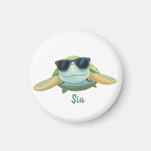 Aimant Tortue de mer décontractée avec lunettes de soleil