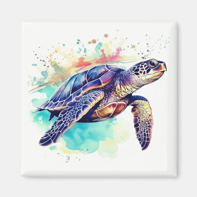 Aimant Tortue de mer Peinture d'aquarelle de natation (Devant)