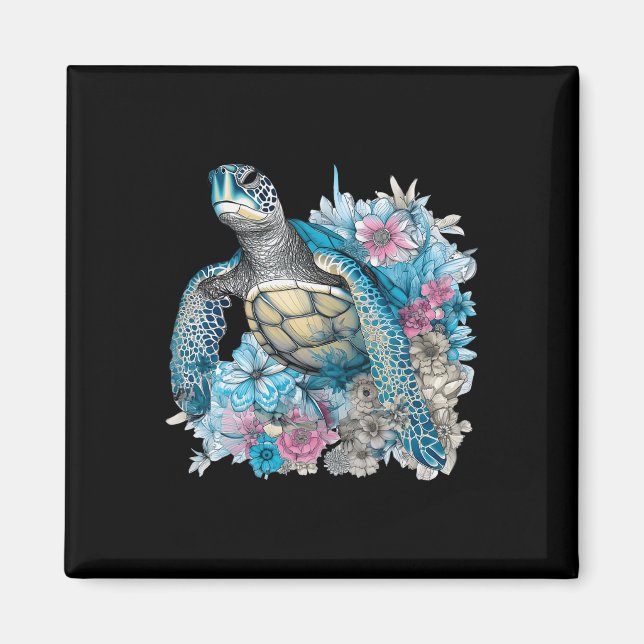Aimant Tortue Fleur sauvage Amoureux des animaux Tortue (Devant)