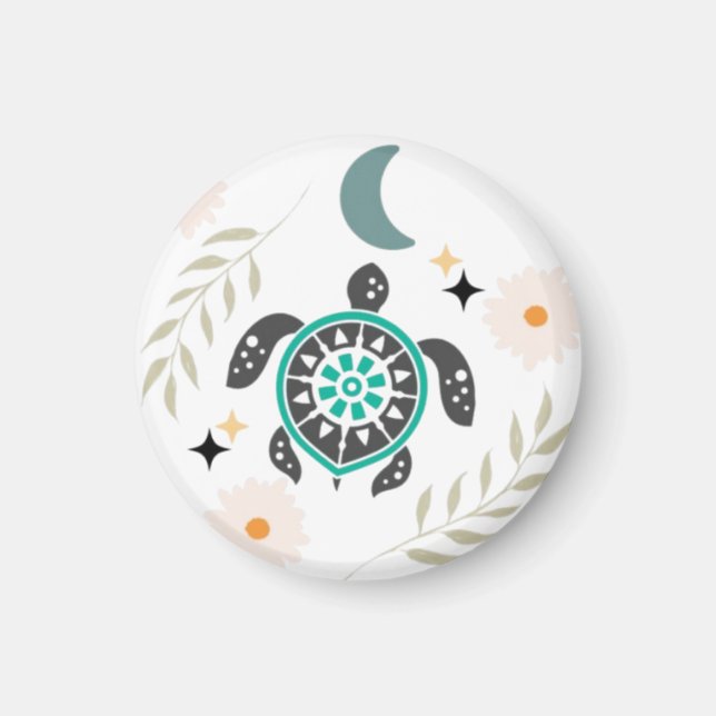 Aimant Tortue Florale Boho -Crescent Moon (Devant)