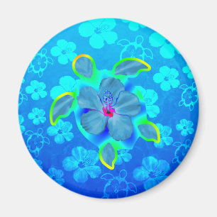 Aimant Tortue luth tropicale et Hibiscus