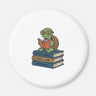 Aimant Tortue mignonne lisant sur des livres Vintage Vect