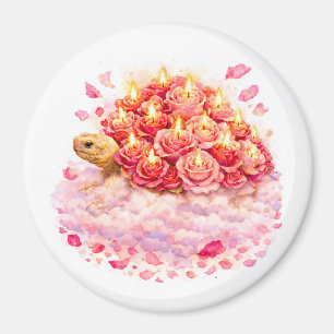 Aimant Tortue Sulcata roses d'anniversaire roses et rouge