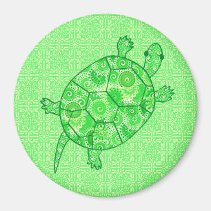 Aimant Tortue tourbée fractale - chaux et vert émeraude