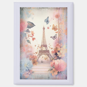 Aimant Tour Eiffel Papillons et Fleurs