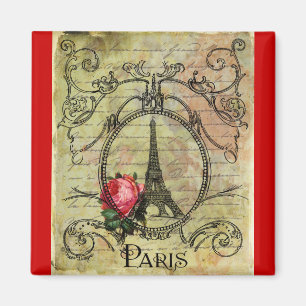 Aimant Tour Eiffel Paris et Steampunk Rose rouge