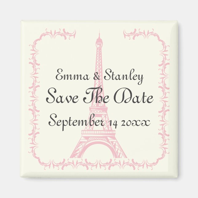 Aimant Tour Eiffel rose mariage Paris Enregistrer la date (Devant)