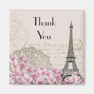 Aimant Tour Eiffel vintage avec Merci aux fleurs roses