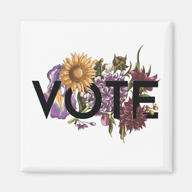 Aimant Tournesol vintage Floral Élégante Feminine Go Vote (Devant)