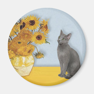 Aimant Tournesols - chat bleu russe