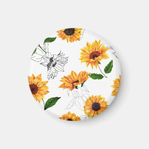 Aimant Tournesols dessinés à la main : motif jaune vif.