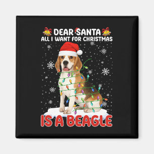 Aimant Tout Ce Que Je Veux Pour Noël Est Beagle Santa Hat