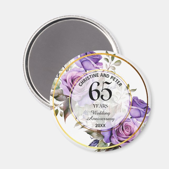 Aimant Tout Mariage Gold Frame Purple Rose Anniversaire (Recto/Verso)