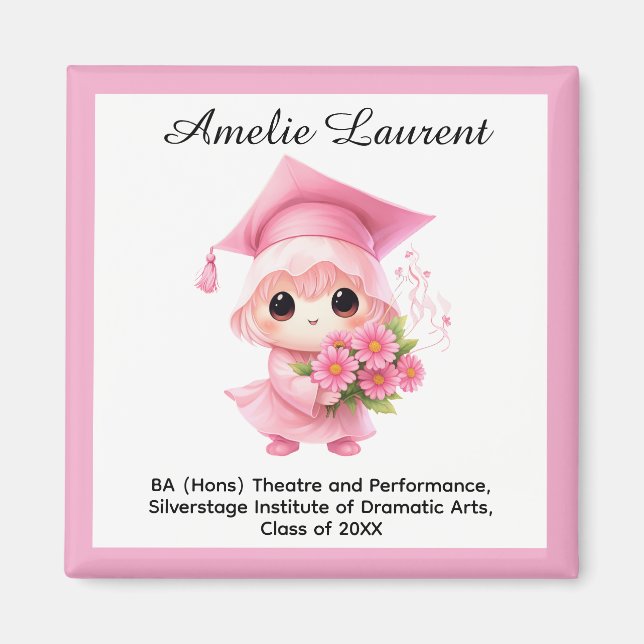 Aimant 🎓 Tout texte personnalisé Chibi Bloom Diplômé (Devant)
