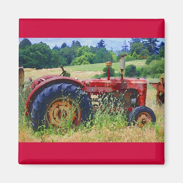 Aimant Tracteur rouge classique (Devant)
