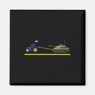 Aimant Tracteur ukrainien tirant un char avec le drapeau 