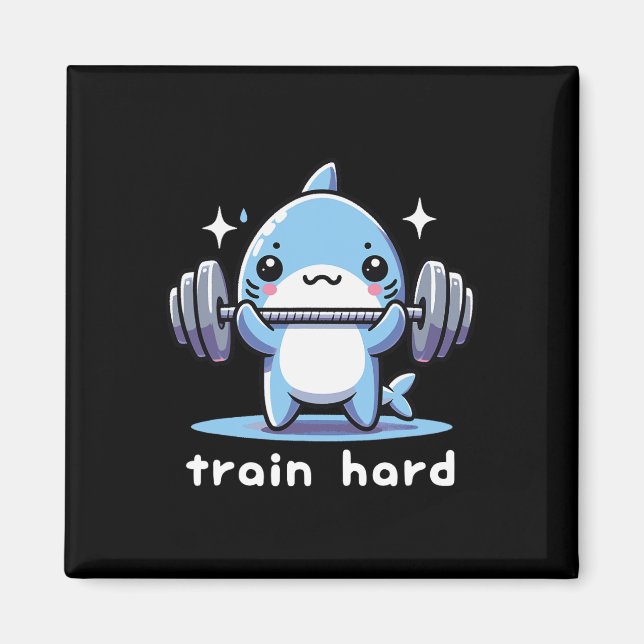 Aimant Train Hard Funny Shark Lifting Weights Dumbbells G (Devant)