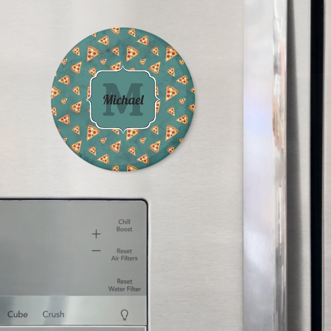 Aimant Tranches de pizza cool vintage motif turquoise Mon (In situ (réfrigérateur))