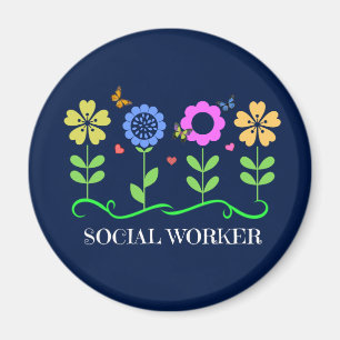 Aimant Travailleur social...Fleurs, Coeurs et Papillons