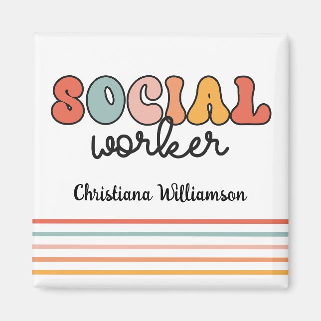 Aimant Travailleur social rétro personnalisé (Devant)