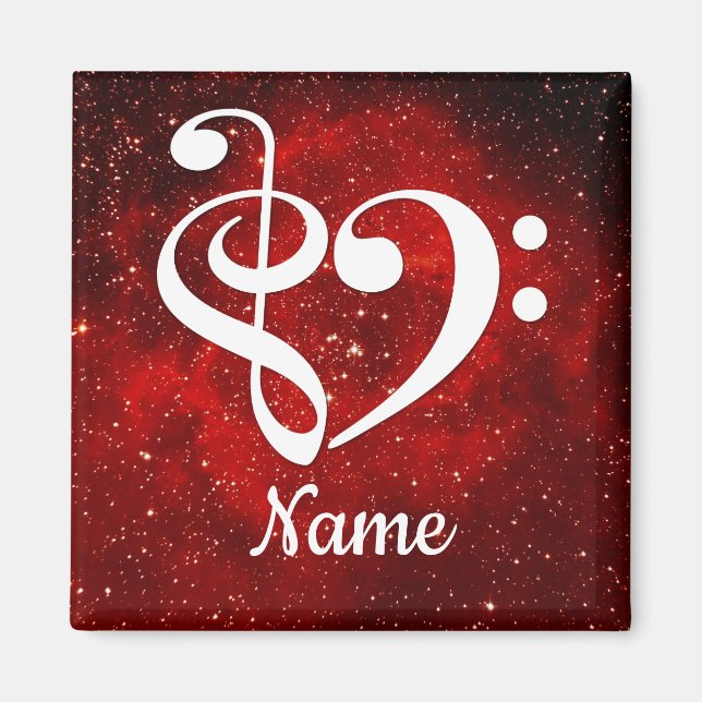 Aimant Treble Clef Bass Clef Heart Red Nebula Customisé (Devant)