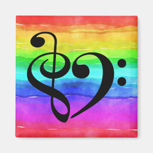Aimant Treble Clef Bass Clef Musical Heart Rainbow Stripe