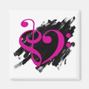 Aimant Treble et Bass Clef Coeur de musique Fuchsia