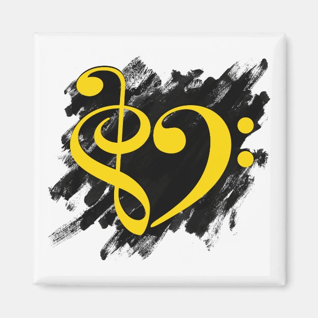 Aimant Treble et Bass Clef Musical Coeur Jaune (Devant)
