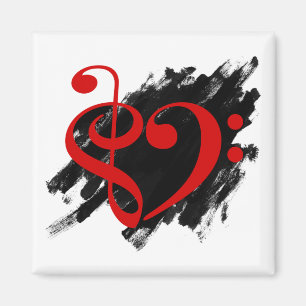 Aimant Treble et Bass Clef Musical Coeur Rouge