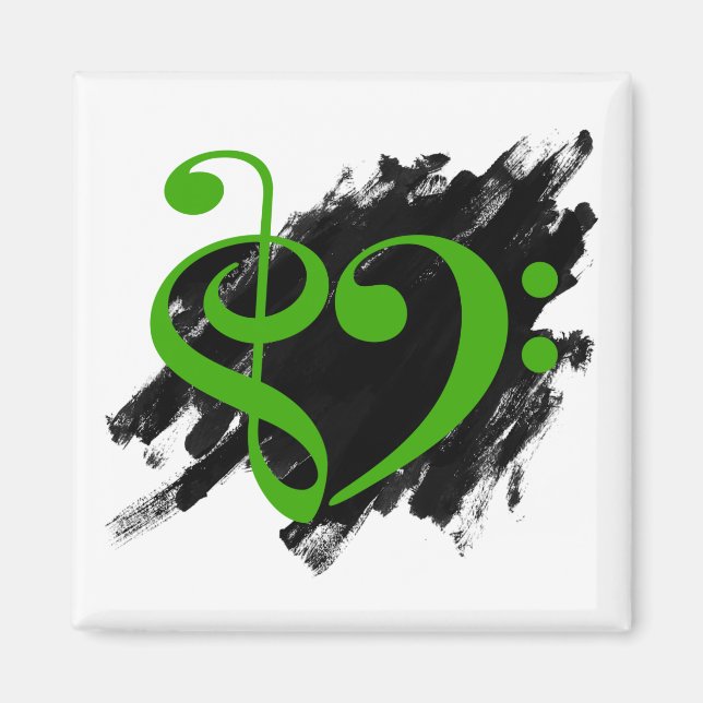 Aimant Treble et Bass Clef Musical Coeur Vert (Devant)
