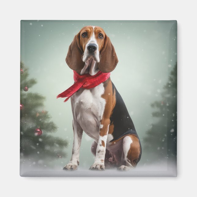 Aimant Trek Walker Coonhound Dog en Noël de neige (Devant)