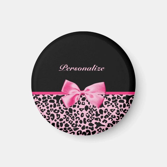 Aimant "Trendy Pink And Black Leopard Hot Pink Ribbon (Devant)
