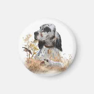Aimant Tri Couleur Anglais Setter Art, chasse en bois