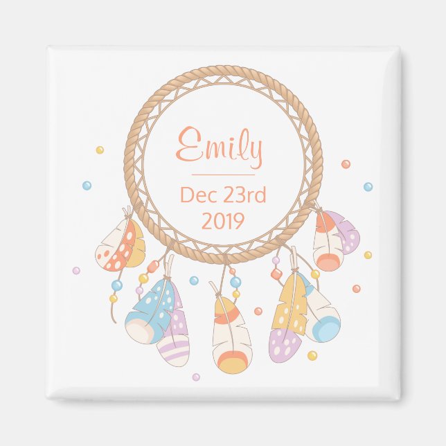 Aimant Tribal Boho Dreamcatcher New Baby Keepsaké (Devant)