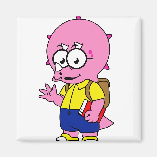 Aimant Tricératops Nerd Avec Sac À Dos Et Manuel. (Devant)