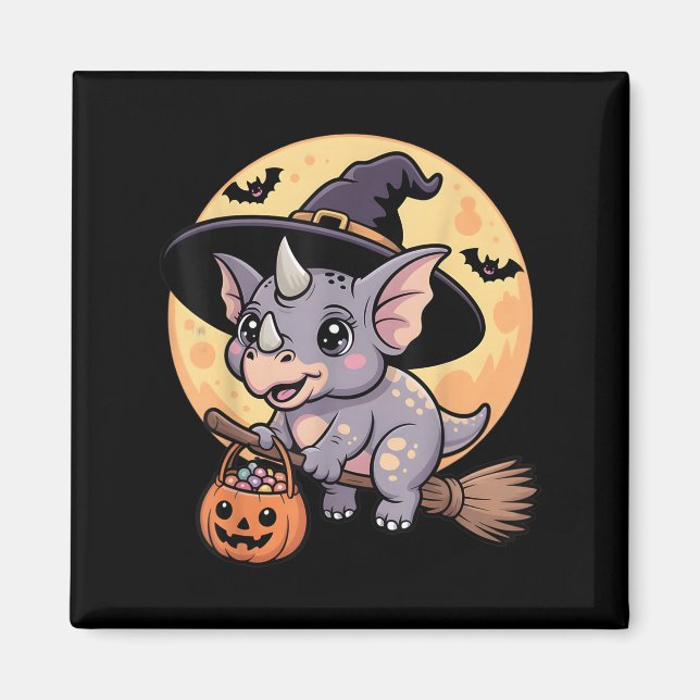 Aimant Tricératops Witch Casquette Citrouille Halloween C (Devant)