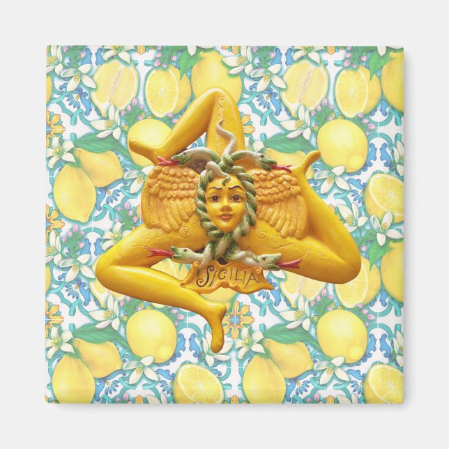 Aimant Trinacria Sicile Sicilienne Italienne Pride Citron (Devant)