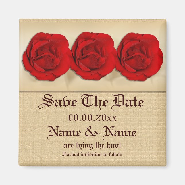 Aimant trio mariage de rose rouge | Personnalisé (Devant)