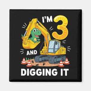 Aimant Trois 3 ans 3e anniversaire Construction Dinosaure
