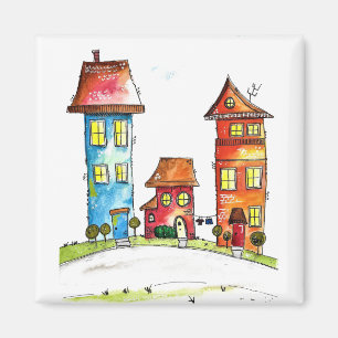 Aimant Trois Mignonnes Maisons Whimsques