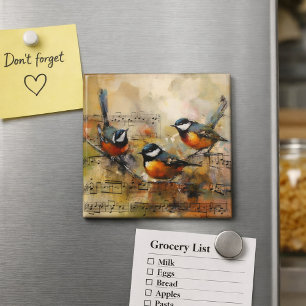 Aimant Trois oiseaux chanteurs sur partition de musique P