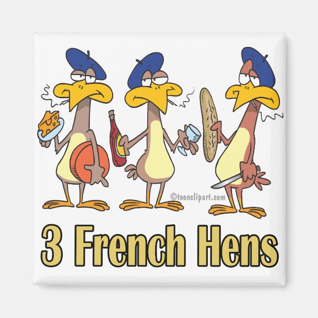 Aimant trois poules françaises 3e jour de noël (Devant)