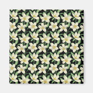 Aimant Tropical continu motif fleurs blanches feuille ver