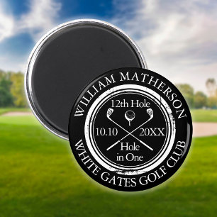 Aimant Trou en un de golf personnalisé noir et blanc
