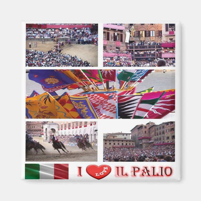 Aimant TSC062 SIENA, Le Palio I Love, Mosaïque, Frigo (Devant)