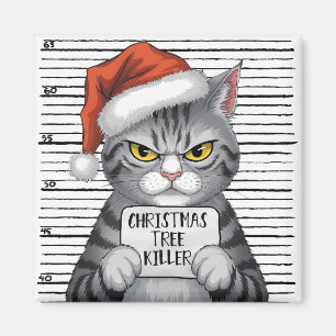 Aimant Tueur de sapin de Noël de chat drôle