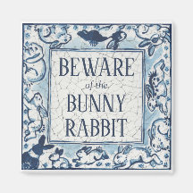 Tuile de lapin bleu blanc Delft Dedham Attention