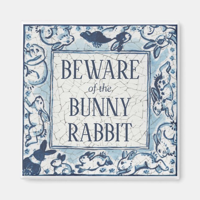 Aimant Tuile de lapin bleu blanc Delft Dedham Attention (Devant)